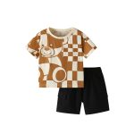 Summer Baby Kids Casual Teddy Bear and Plaid Pattern T-shirt and Shorts Clothing Set for Boys - Image 6