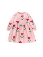 Spring Grils Baby Kids Long Sleeve Floral Pink Princess Dress - Image 5