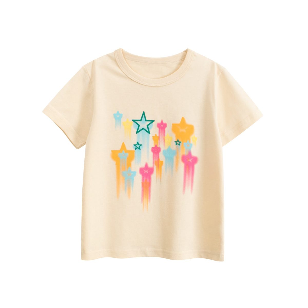 Summer Girls’ Colorful Stars Printed T-shirt in European and American Style - Image 1