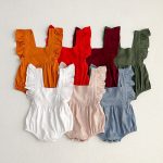 Summer Baby Girls Solid Color Square Neck Onesie