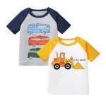Boys’ Vehicles Cartoon Pattern Short Sleeves T-shirt in European and American Style for Summer