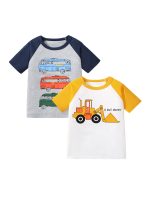 Boys’ Vehicles Cartoon Pattern Short Sleeves T-shirt in European and American Style for Summer