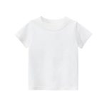 Baby Kids No Pattern Solid Color Short-Sleeved Tops In Summer Outfit Wearing - Image 49