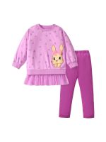 Spring And Autumn Girls Cute Cartoon Rabbit Pattern Long Sleeves Top Dress And Pants Clothing Set - Image 6