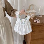 Summer Arrival Baby Girls Cute Sleeveless Colorful Flowers Decorated Strap Onesies - Image 4