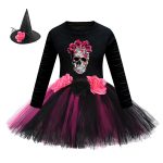 Arrival Girls’ Halloween Costume: Long Sleeves Cartoon Printed Witches Cosplay Party Tulle Patchwork Dress with Hat Set - Image 25