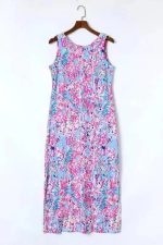 Purple Abstract Floral Print Sleeveless Maxi Dress - Image 2