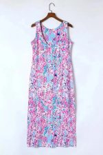 Purple Abstract Floral Print Sleeveless Maxi Dress - Image 8