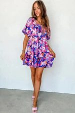 Purple Flower Mini Dress - Image 5