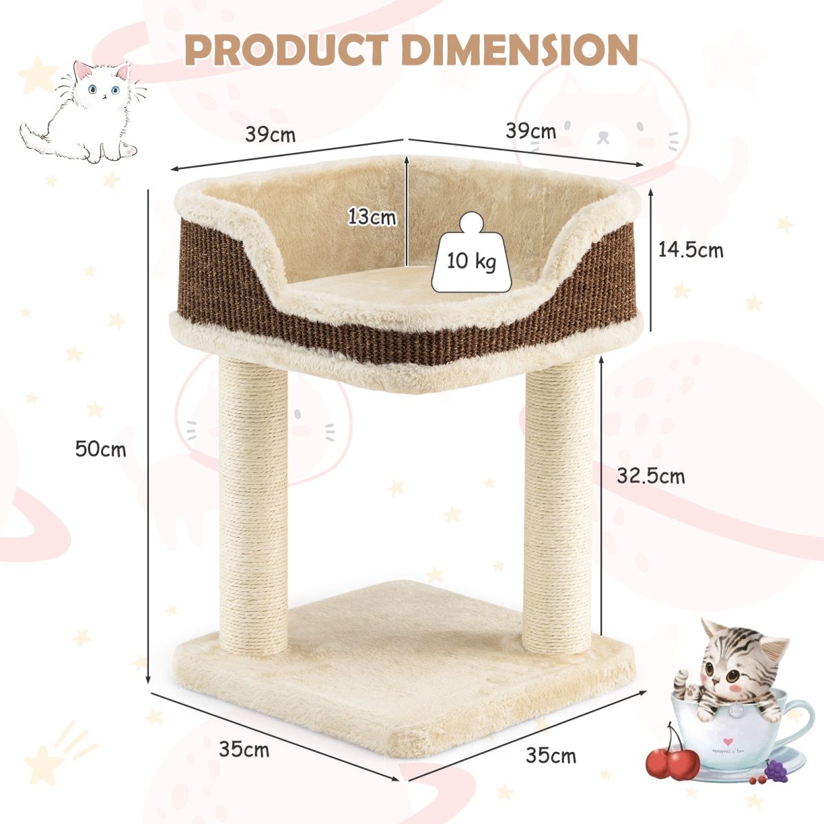 NNECW Compact Cat Tree Tower for Scratching Relaxing &amp Sleeping-Beige - Image 4