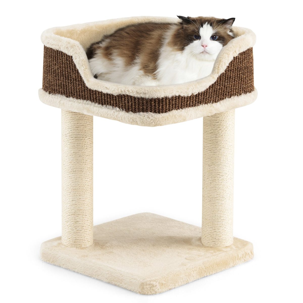 NNECW Compact Cat Tree Tower for Scratching Relaxing &amp Sleeping-Beige - Image 2