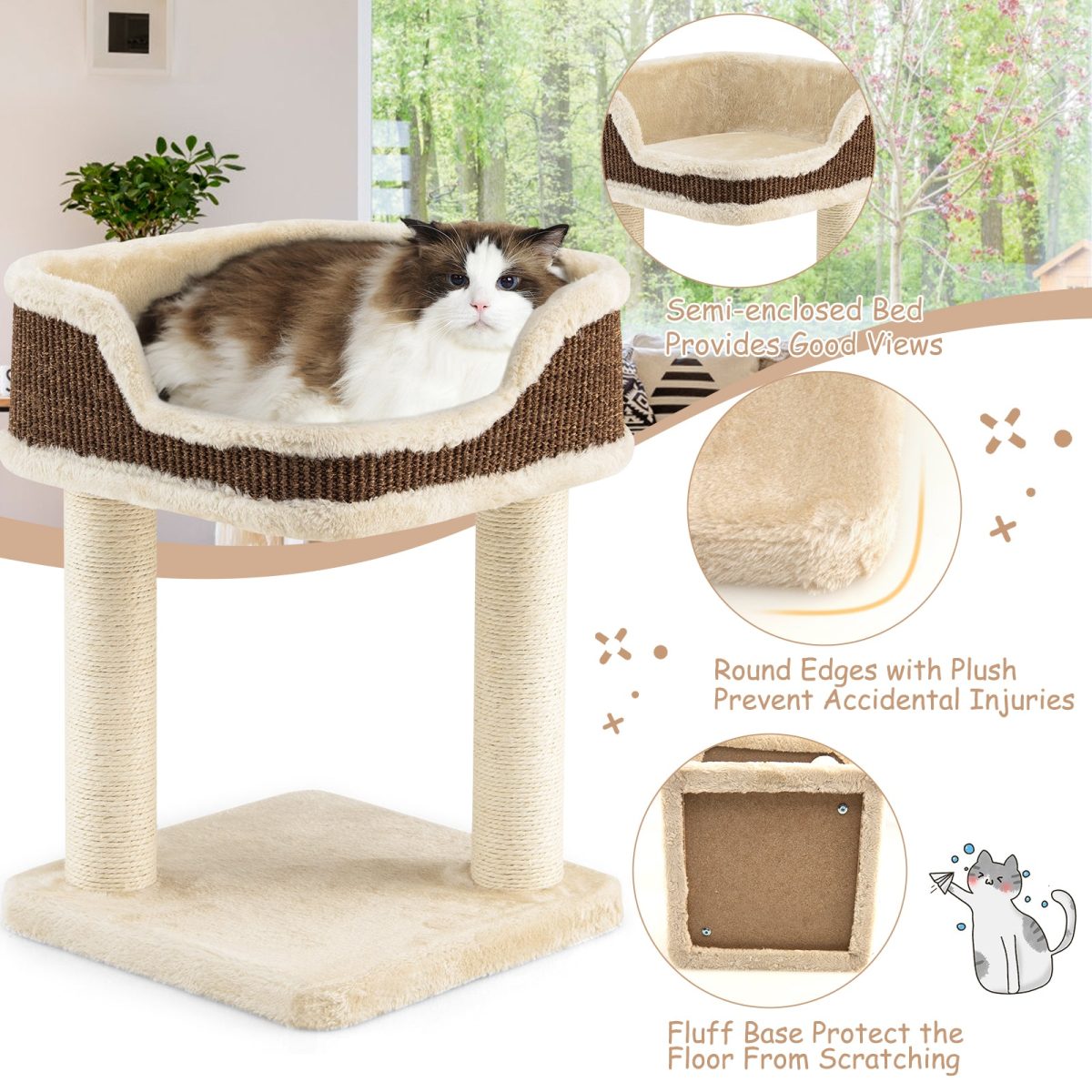 NNECW Compact Cat Tree Tower for Scratching Relaxing &amp Sleeping-Beige - Image 5