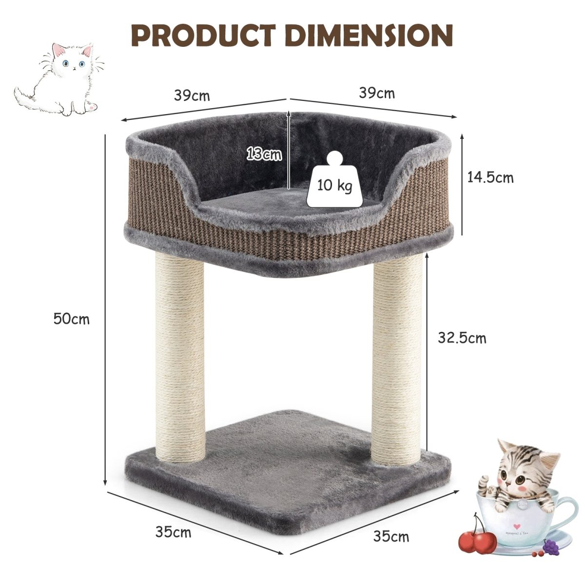 NNECW Compact Cat Tree Tower for Scratching Relaxing &amp Sleeping-Grey - Image 3