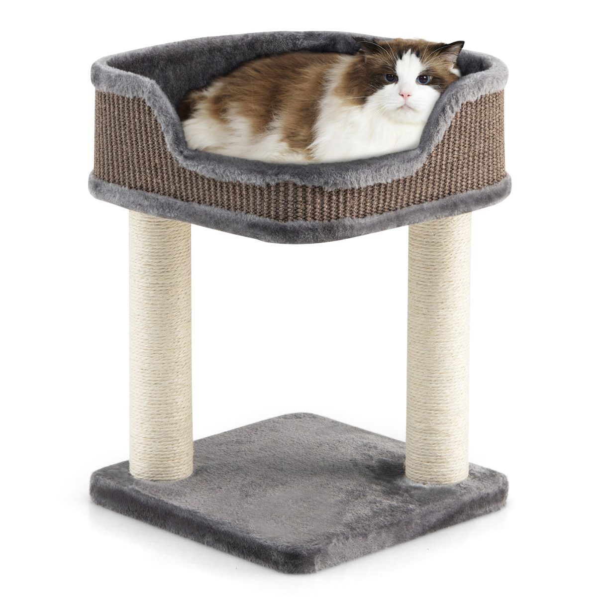 NNECW Compact Cat Tree Tower for Scratching Relaxing &amp Sleeping-Grey - Image 2