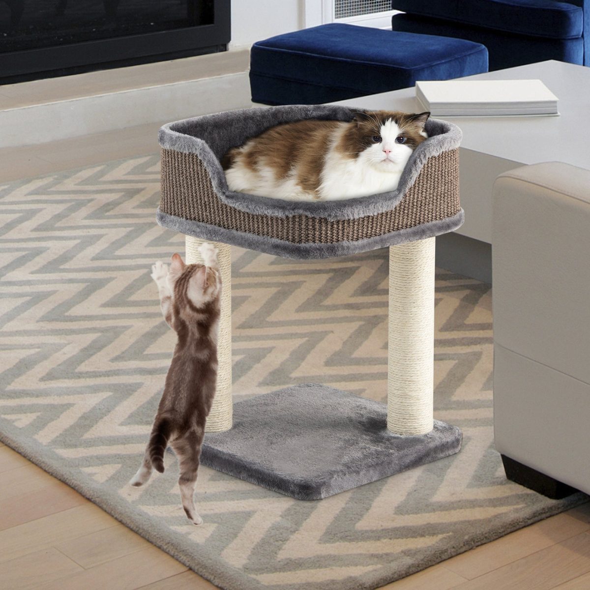 NNECW Compact Cat Tree Tower for Scratching Relaxing &amp Sleeping-Grey - Image 1