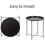 Black Round Coffee Table with Detachable Tray - Image 3