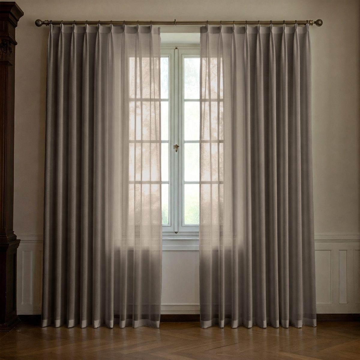 Taupe Linen Sheer Curtains - Triple Pinch Pleat - Made to Measure - Image 2