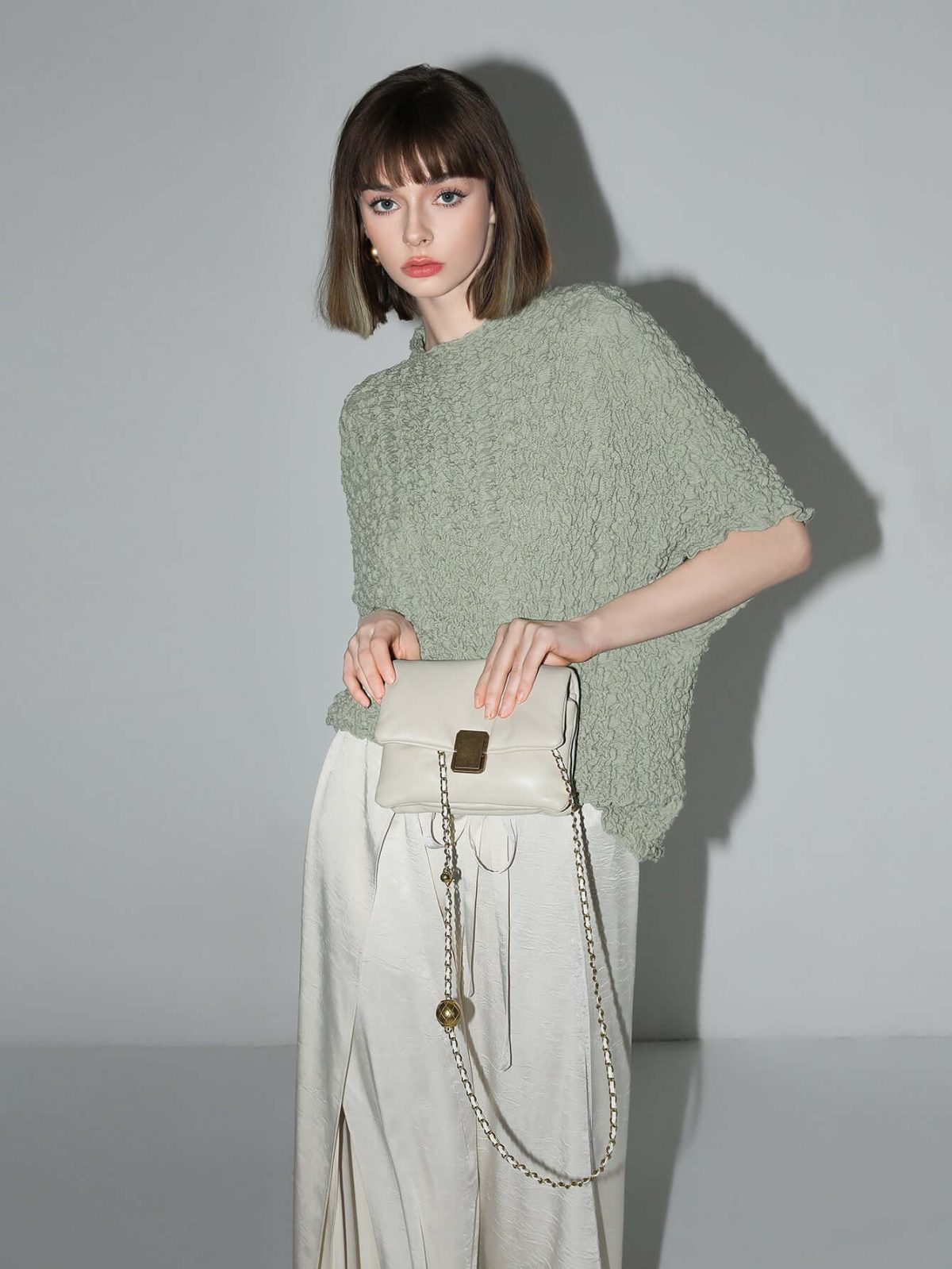 Textured Pleated Knit Batwing Top - Image 2