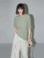 Textured Pleated Knit Batwing Top - Image 3