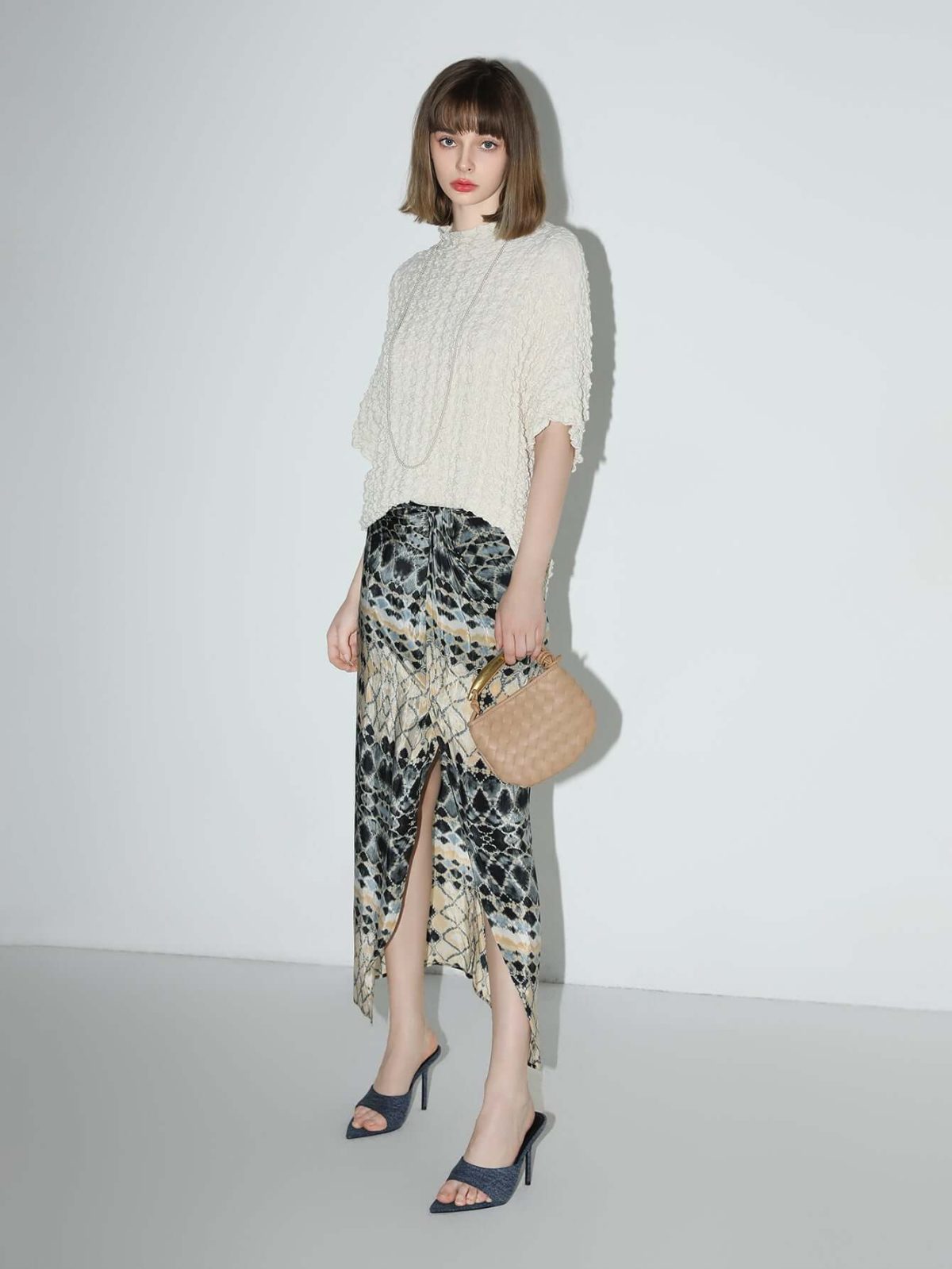 Textured Pleated Knit Batwing Top - Image 5