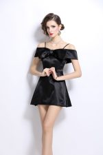 Three Dimensional Bow Spaghetti Strap Bodice Off Shoulder Dress - Image 2