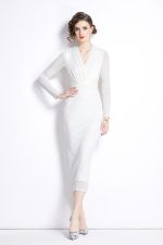 V Neck Tie Waist Bodycon Versatile Velvet Dress - Image 13