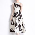 Vibrant Abstract Fitted Waist A Line Dress