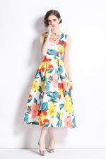 Vibrant Abstract Fitted Waist A Line Dress - Image 16