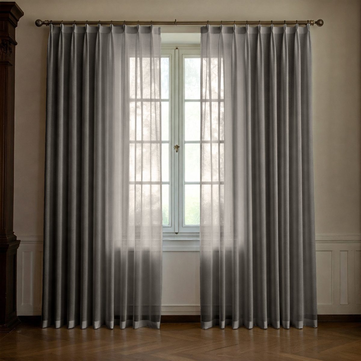 Warm Grey Linen Sheer Curtains - Triple Pinch Pleat - Standard Sizes & Made to Measure - Image 2