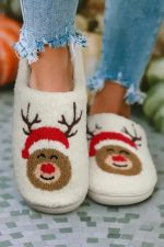 White Christmas Deer Home Indoor Plush Slippers - Image 6