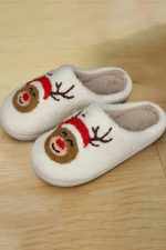 White Christmas Deer Home Indoor Plush Slippers - Image 5