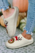 White Christmas Deer Home Indoor Plush Slippers - Image 4
