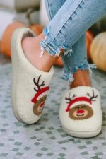 White Christmas Deer Home Indoor Plush Slippers - Image 2