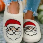 White Christmas Santa Clause Graphic Plush Slippers