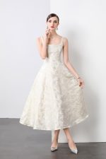 White Jacquard Square Neck Balletcore Wedding Dress - Image 3
