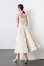 White Jacquard Square Neck Balletcore Wedding Dress - Image 4