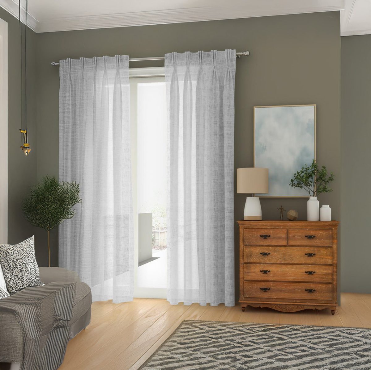 White Linen Sheer Curtains - Triple Pinch Pleat - Standard Sizes & Made to Measure - Image 2